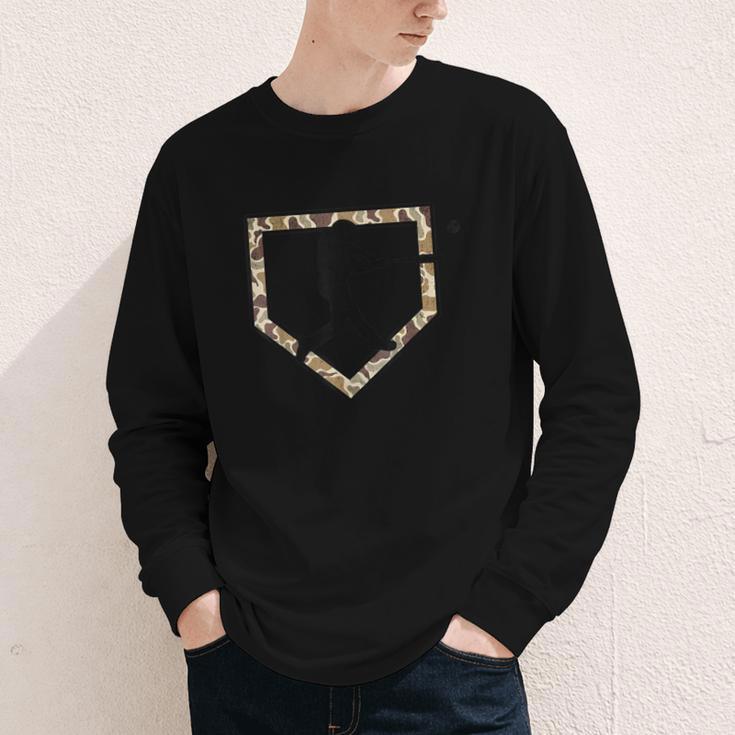 Camo Home Plate Camouflage Baseball Batter Youth Boys Youth Long Sleeve Tee