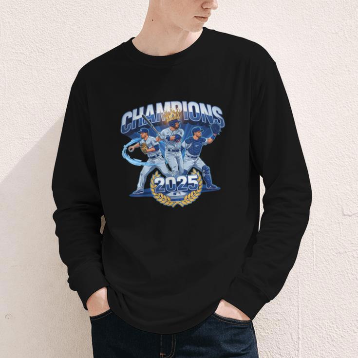 Champions 2025 Baseball Retro Athletic Celebration Theme Youth Long Sleeve Tee