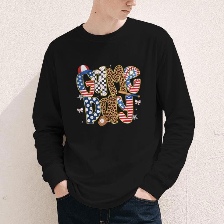 Checkered Leopard Game Day Baseball Men Women Kids Youth Long Sleeve Tee