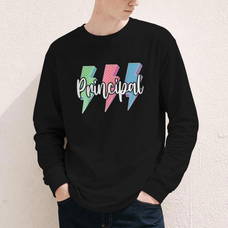 Checkered Principal Lightning Bolt Back To School Youth Long Sleeve Tee