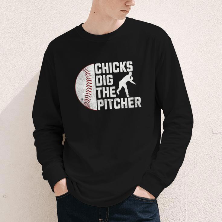Chicks Dig The Pitcher Baseball Youth Long Sleeve Tee Chicks Dig The Pitcher Baseball Youth Long Sleeve Tee