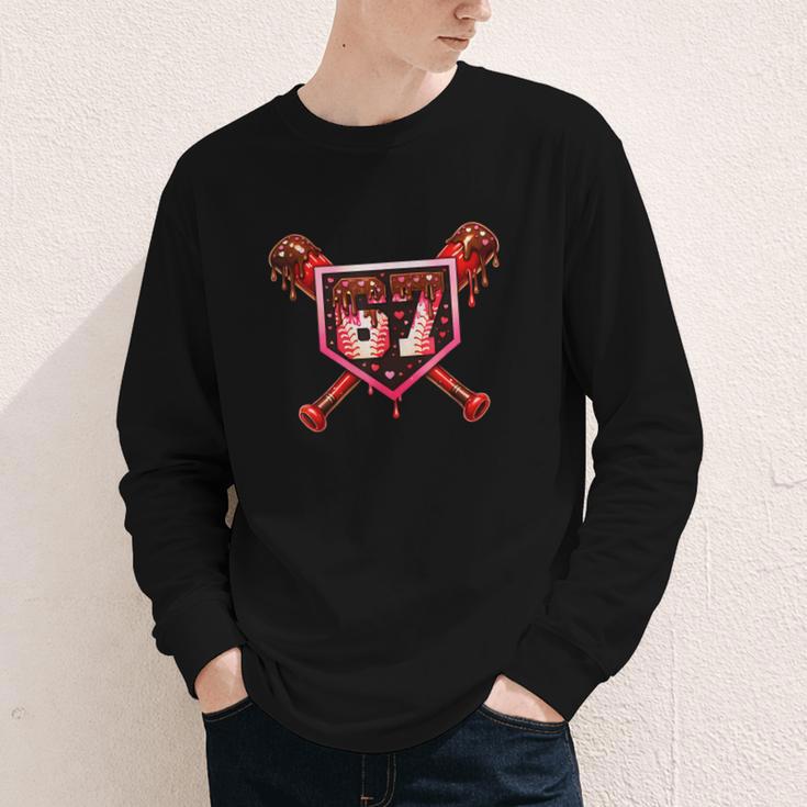 Chocolate 67 Drip Baseball Valentine Love Sports Youth Long Sleeve Tee