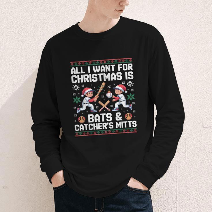 Christmas Baseball Bats Catcher Mitts Holiday Tee Youth Long Sleeve Tee