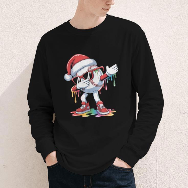 Christmas Baseball Ice Cream Dripping Santa Baseball Drip Youth Long Sleeve Tee