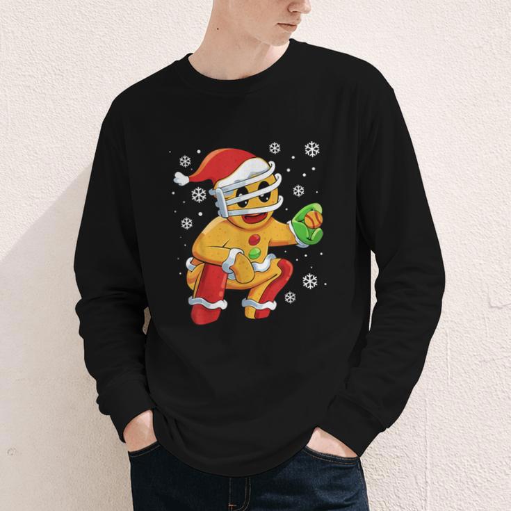 Christmas Gingerbread Man Baseball Player Catcher Youth Long Sleeve Tee