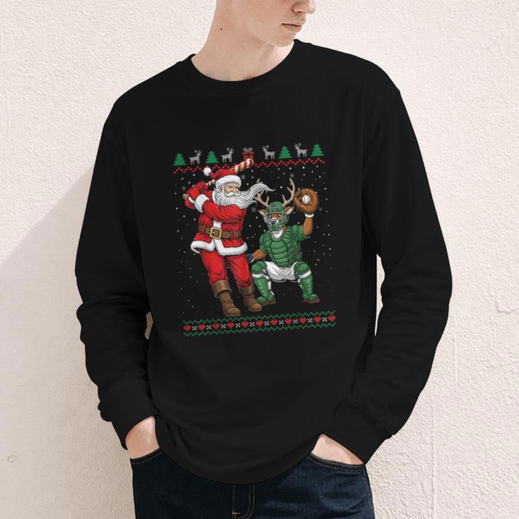Christmas Santa Baseball Ugly Sweater Youth Long Sleeve Tee