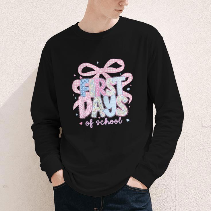 Coquette Bow Happy First Day Of School Back To School Retro Youth Long Sleeve Tee