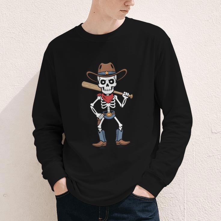 Cowboy Skeleton Baseball Halloween Graphic Youth Long Sleeve Tee Cowboy Skeleton Baseball Halloween Graphic Youth Long Sleeve Tee