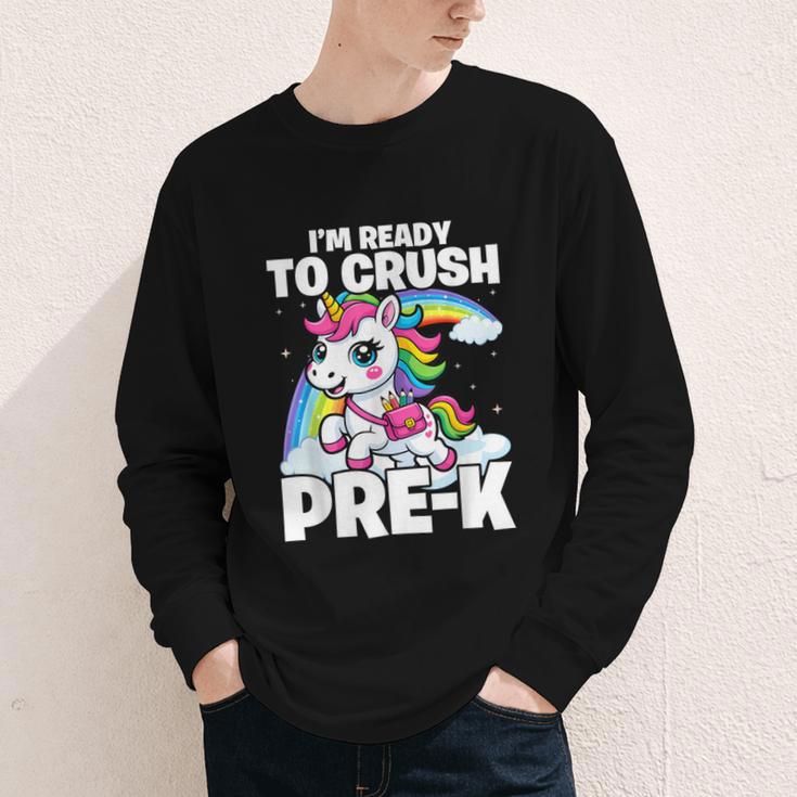Crush Pre-K Girls Back To School Unicorn First Day Preschool Youth Long Sleeve Tee Crush Pre-K Girls Back To School Unicorn First Day Preschool Youth Long Sleeve Tee