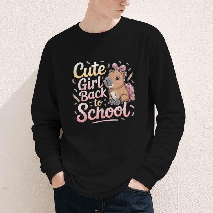 Cute Girl Back To School Capybara First Day Of School Kids Youth Long Sleeve Tee