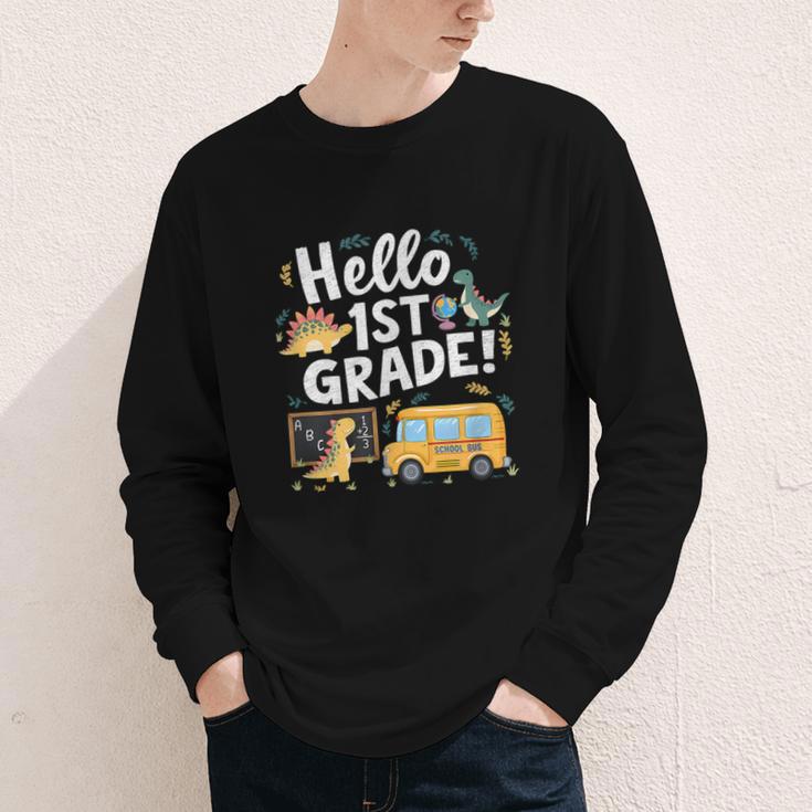 Cute Hello 1st Grade Dinosaur School Back To School Dino Bus Youth Long Sleeve Tee Cute Hello 1st Grade Dinosaur School Back To School Dino Bus Youth Long Sleeve Tee