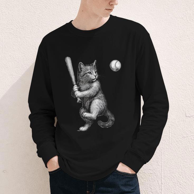 Cute Kitten Playing Baseball Hitter Bat Cool Baseball Cat Youth Long Sleeve Tee Cute Kitten Playing Baseball Hitter Bat Cool Baseball Cat Youth Long Sleeve Tee