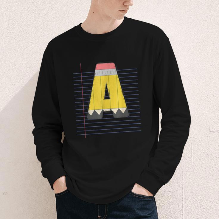 Cute Yellow School Pencil Alphabet Letter A Back To School Youth Long Sleeve Tee