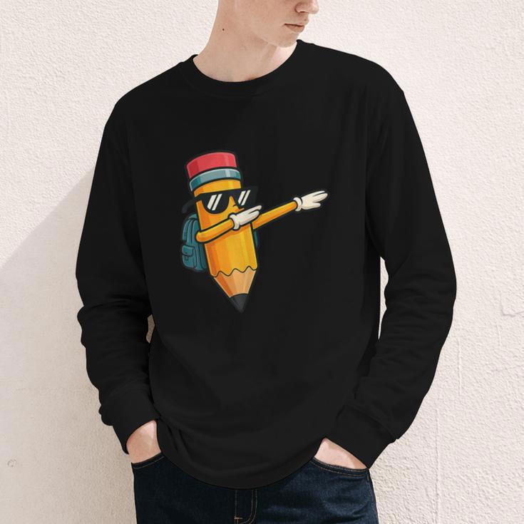 Dabbing Pencil Dancing Back To School First Day Student Boys Youth Long Sleeve Tee