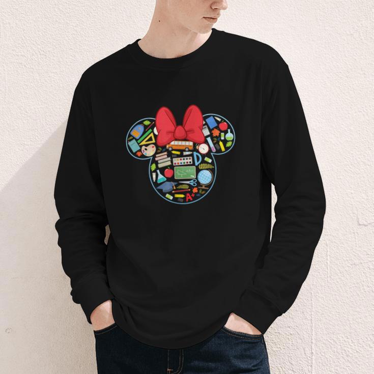 Disney Minnie Mouse Back To School Supplies Face Outline Youth Long Sleeve Tee Disney Minnie Mouse Back To School Supplies Face Outline Youth Long Sleeve Tee