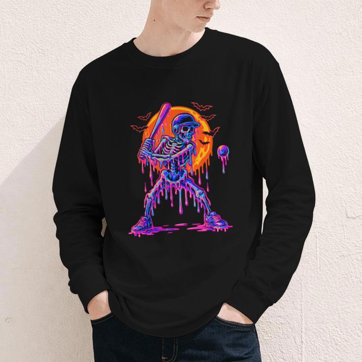 Drip Skeleton Batting Baseball Halloween Youth Long Sleeve Tee Drip Skeleton Batting Baseball Halloween Youth Long Sleeve Tee