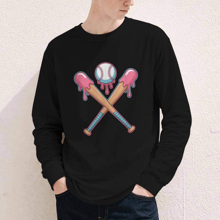 Dripping Pink Baseball Crossed Bats Summer Youth Long Sleeve Tee Dripping Pink Baseball Crossed Bats Summer Youth Long Sleeve Tee