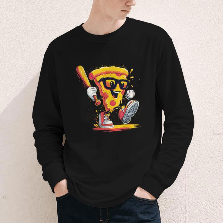 Drippy Pizza Baseball Slice Cartoon Sports Food Youth Long Sleeve Tee