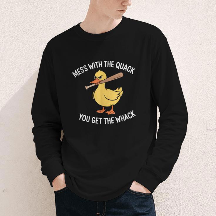 Duck And Baseball Bat Mess With The Quack You Get Whack Youth Long Sleeve Tee