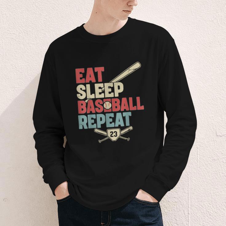 Eat Sleep Baseball Repeat Bat Ball Player Fan Youth Long Sleeve Tee