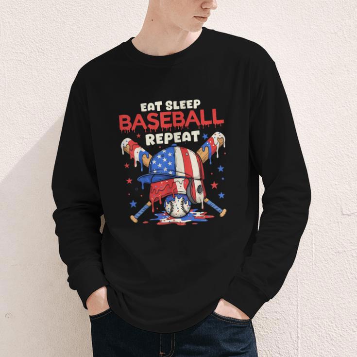 Eat Sleep Baseball Repeat Ice Cream Drip Crossed Bats Youth Long Sleeve Tee Eat Sleep Baseball Repeat Ice Cream Drip Crossed Bats Youth Long Sleeve Tee