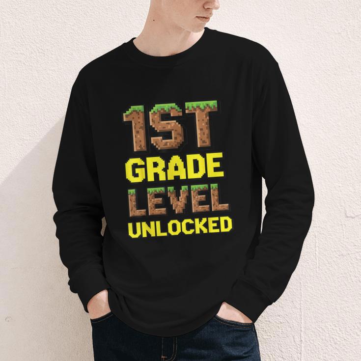 First Day Of 1st Grade Level Unlocked Back To School For Boy Youth Long Sleeve Tee First Day Of 1st Grade Level Unlocked Back To School For Boy Youth Long Sleeve Tee