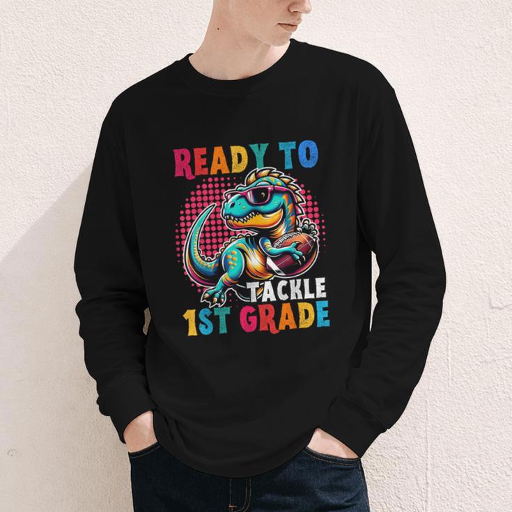 First Day Back To School 1st Grade Boys Football Dinosaur Youth Long Sleeve Tee