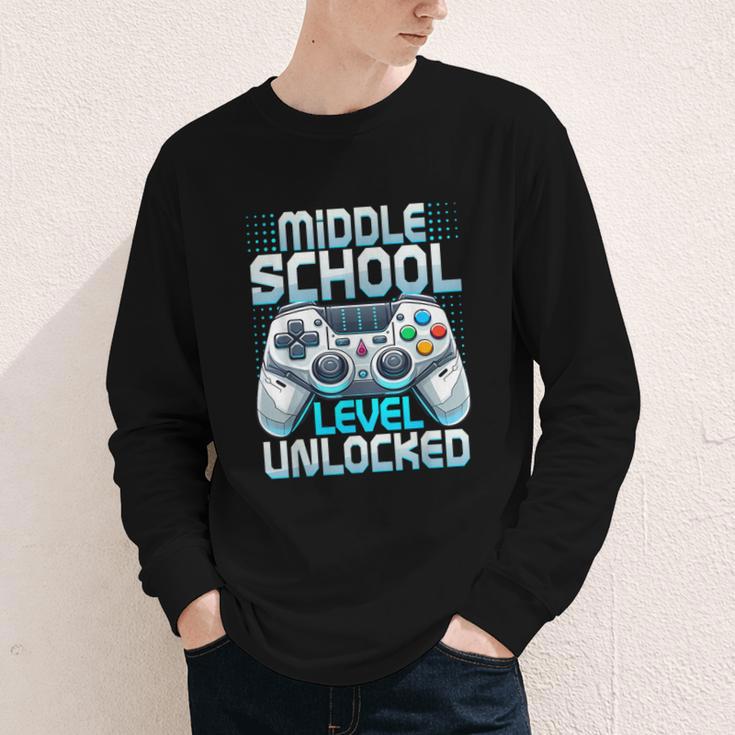 First Day Of Middle School Level Unlocked Back To School Youth Long Sleeve Tee