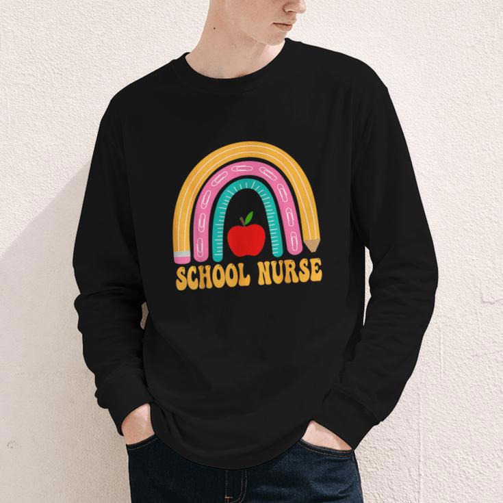 First Day Of School Nurse Back To School Rainbow Pencil Youth Long Sleeve Tee