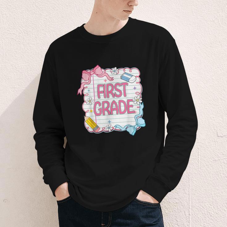First Grade Back To School Girls Kids Coquette Bows Retro Youth Long Sleeve Tee First Grade Back To School Girls Kids Coquette Bows Retro Youth Long Sleeve Tee