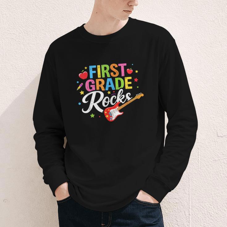 First Grade Rocks Colorful Back To School Guitar Youth Long Sleeve Tee