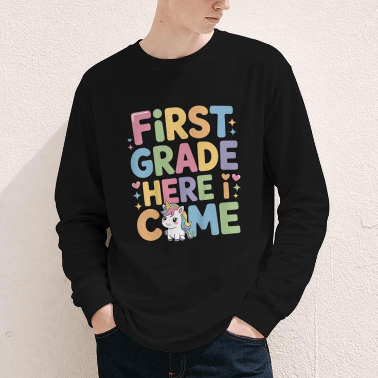 First Grade Here I Come Unicorn Back To School Youth Long Sleeve Tee