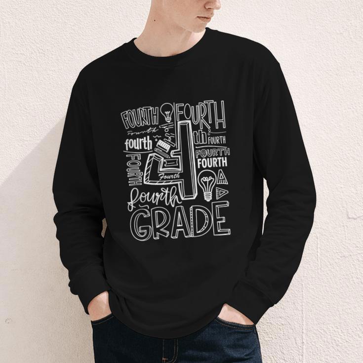 Fourth 4th Grade Typography Back To School Youth Long Sleeve Tee Fourth 4th Grade Typography Back To School Youth Long Sleeve Tee