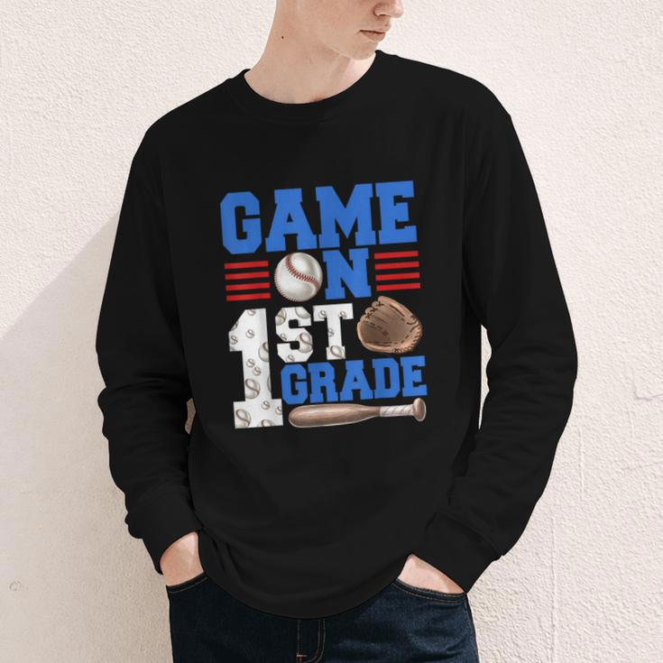 Game On First Grade Boy Baseball Back To School Youth Long Sleeve Tee Game On First Grade Boy Baseball Back To School Youth Long Sleeve Tee