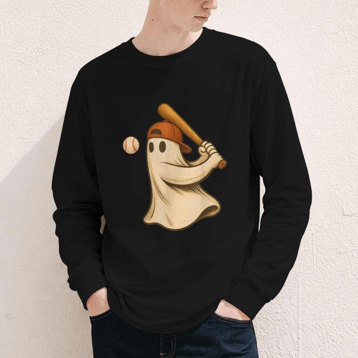 Ghost Baseball Halloween Costume Men Boys Kids Youth Long Sleeve Tee