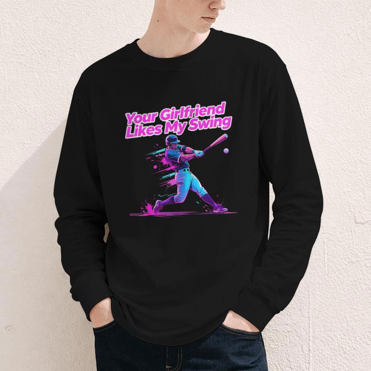 Your Girlfriend Likes My Swing Baseball Quote Boys Men Youth Long Sleeve Tee Your Girlfriend Likes My Swing Baseball Quote Boys Men Youth Long Sleeve Tee