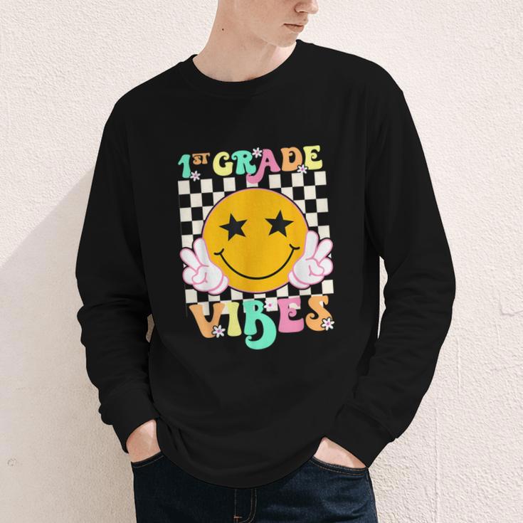 Girls 1st Grade Vibes Smile Face Back To School 1st Grade Youth Long Sleeve Tee