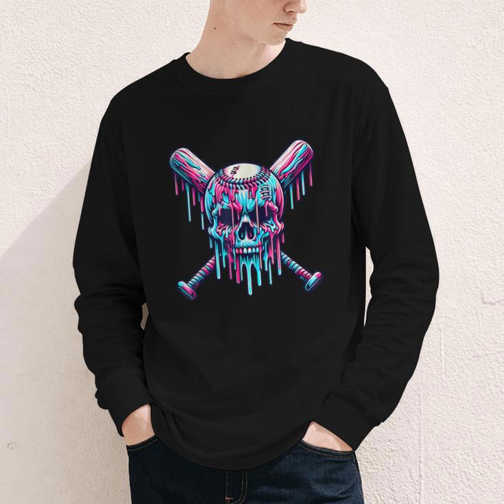 Halloween Baseball Skull Drip Baseball Lifestyle Boy Men Youth Long Sleeve Tee