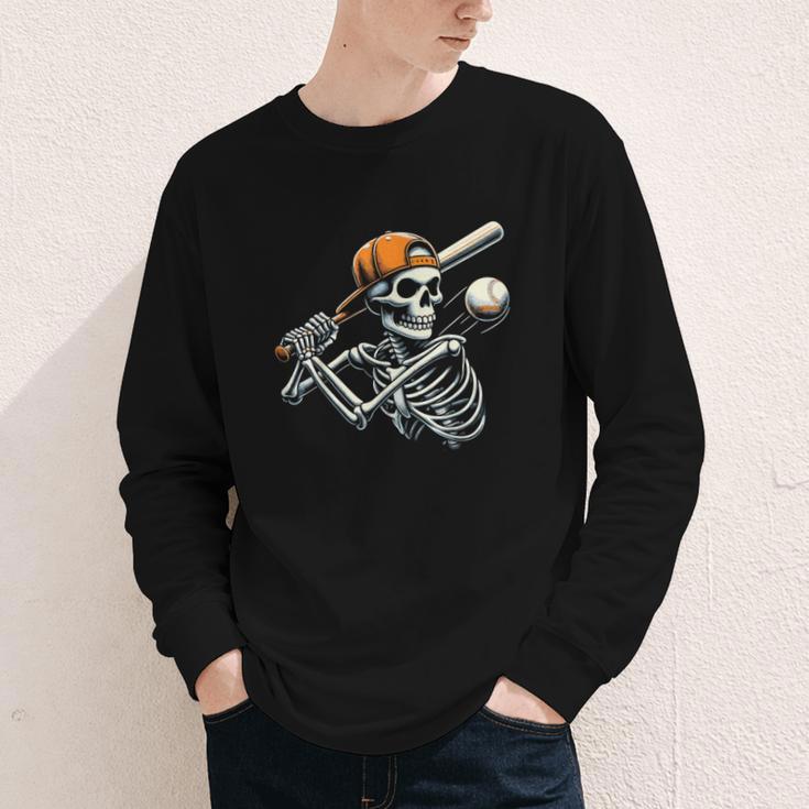 Halloween Boys Batting Skeleton Baseball Youth Long Sleeve Tee Halloween Boys Batting Skeleton Baseball Youth Long Sleeve Tee