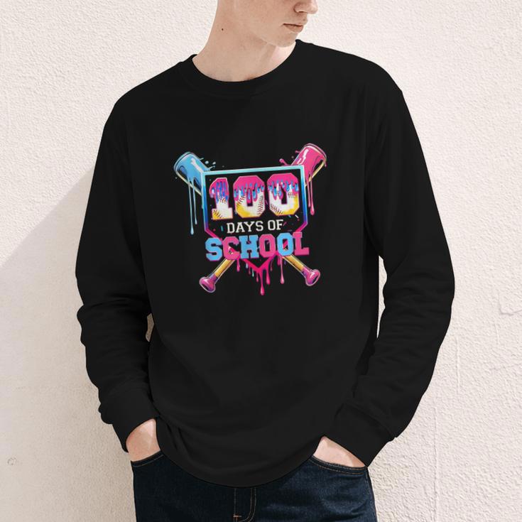 Happy 100 Days Of School Baseball Drip Theme Party 100th Day Youth Long Sleeve Tee Happy 100 Days Of School Baseball Drip Theme Party 100th Day Youth Long Sleeve Tee