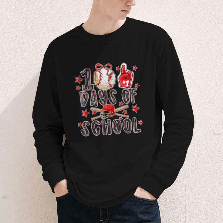 Happy 100 Days Of School Baseball Girls Coquette Bow Teacher Youth Long Sleeve Tee