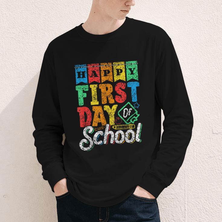 Happy First Day Of School Pupil Kids Grade Back To School 1 Youth Long Sleeve Tee