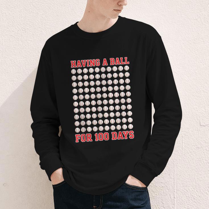 Having A Ball For 100 Days Of School 100th Baseball Youth Long Sleeve Tee Having A Ball For 100 Days Of School 100th Baseball Youth Long Sleeve Tee