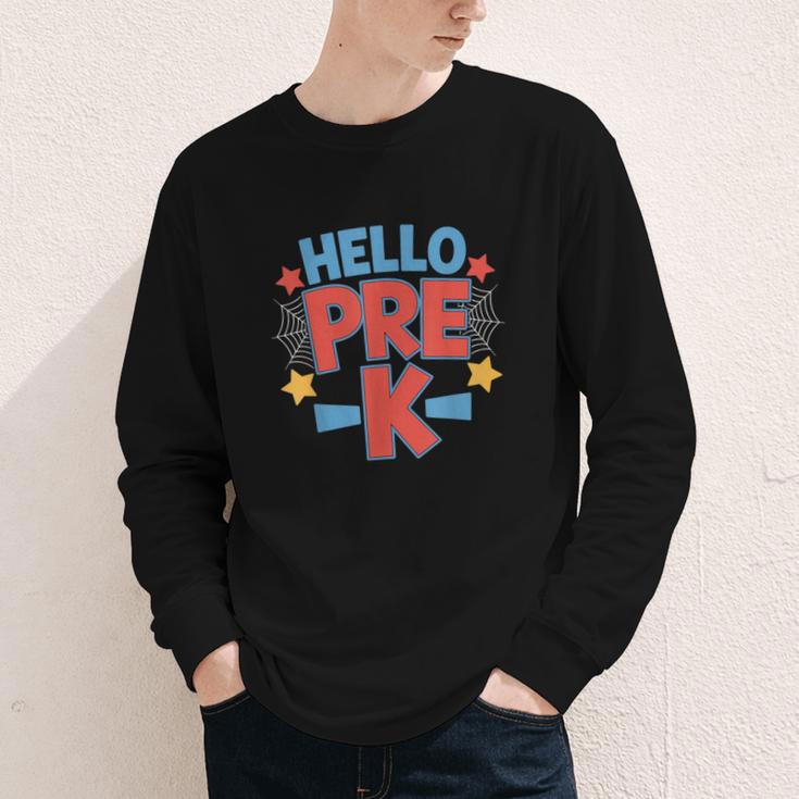 Hello Pre-K Preschool Squad Spider Back To School First Day Youth Long Sleeve Tee