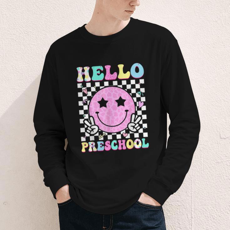 Hello Preschool Groovy Back To School Pre-K Team Girls Kids Youth Long Sleeve Tee