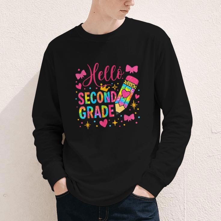 Hello Second Grade Colorful Pencil Tie Dye Back To School Youth Long Sleeve Tee Hello Second Grade Colorful Pencil Tie Dye Back To School Youth Long Sleeve Tee