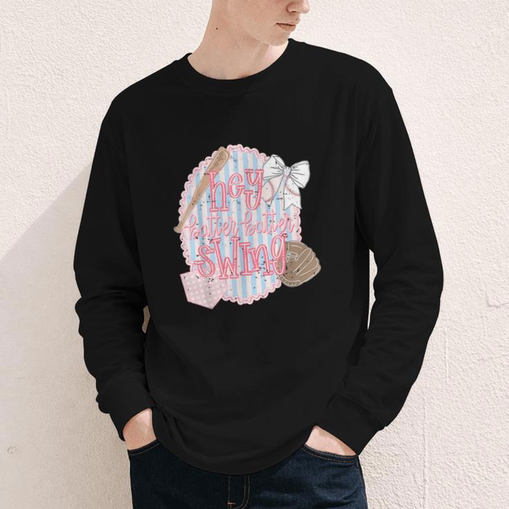 Hey Batter Batter Swing Baseball Game Day Coquette Bow Girly Youth Long Sleeve Tee Hey Batter Batter Swing Baseball Game Day Coquette Bow Girly Youth Long Sleeve Tee