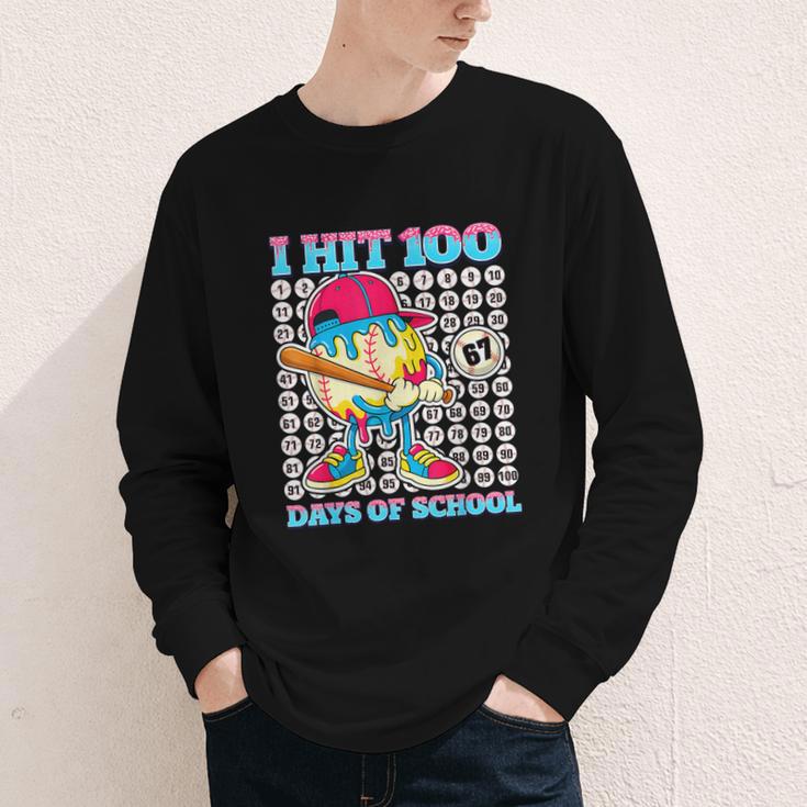 I Hit 100 Days Of School 67 Drip Baseball Boys Kids Youth Long Sleeve Tee