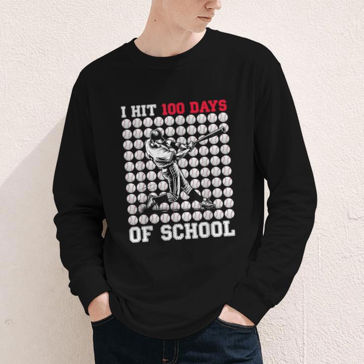 I Hit 100 Days Of School Baseball 100th Day Boys Kids Youth Long Sleeve Tee I Hit 100 Days Of School Baseball 100th Day Boys Kids Youth Long Sleeve Tee