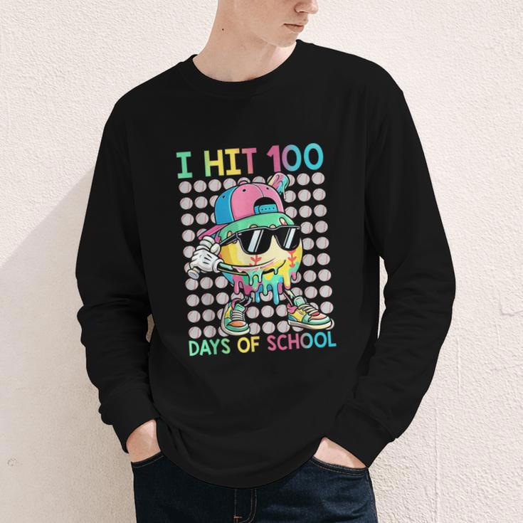 I Hit 100 Days Of School Baseball Drip 100th Day Of School Youth Long Sleeve Tee I Hit 100 Days Of School Baseball Drip 100th Day Of School Youth Long Sleeve Tee